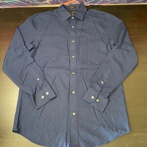 Banana Republic Men's Dark Blue Button-Up Dress Shirt with Micro Dot Pattern